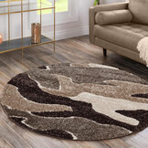 Luxus Shaggy Plus Hoogpolig Vloerkleed - Abstract Design - Rond - Bruin/Beige - Modern en Zacht Tapijt