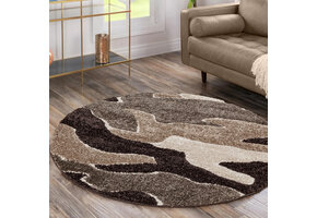 Luxus Shaggy Plus Hoogpolig Vloerkleed - Abstract Design - Rond - Bruin/Beige - Modern en Zacht Tapijt