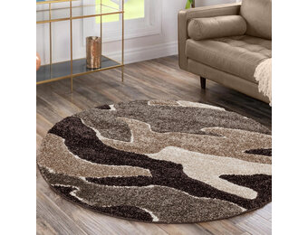 Luxus Shaggy Plus Hoogpolig Vloerkleed - Abstract Design - Rond - Bruin/Beige - Modern en Zacht Tapijt
