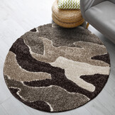 Luxus Shaggy Plus Hoogpolig Vloerkleed - Abstract Design - Rond - Bruin/Beige - Modern en Zacht Tapijt