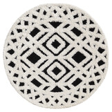 Luxus Shaggy Plus Hoogpolig Vloerkleed - Hoog Laag Design - Creme/Zwart - Rond - Zacht en Luxe Tapijt