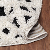 Luxus Shaggy Plus Hoogpolig Vloerkleed - Hoog Laag Design - Creme/Zwart - Rond - Zacht en Luxe Tapijt