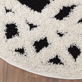 Luxus Shaggy Plus Hoogpolig Vloerkleed - Hoog Laag Design - Creme/Zwart - Rond - Zacht en Luxe Tapijt