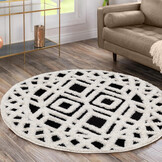 Luxus Shaggy Plus Hoogpolig Vloerkleed - Hoog Laag Design - Creme/Zwart - Rond - Zacht en Luxe Tapijt