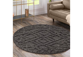 Luxus Shaggy Plus Hoogpolig Vloerkleed - Hoog Laag Design - Grijs - Rond - Zacht en Luxe Tapijt