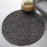 Luxus Shaggy Plus Hoogpolig Vloerkleed - Hoog Laag Design - Grijs - Rond - Zacht en Luxe Tapijt