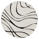 Luxus Shaggy Plus Hoogpolig Vloerkleed - Skandi Design - Creme/Zwart - Rond - Zacht en Luxe Tapijt