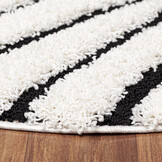 Luxus Shaggy Plus Hoogpolig Vloerkleed - Skandi Design - Creme/Zwart - Rond - Zacht en Luxe Tapijt