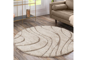 Luxus Shaggy Plus Hoogpolig Vloerkleed - Skandi Design - Uni Effen Beige - Rond - Zacht en Luxe Tapijt