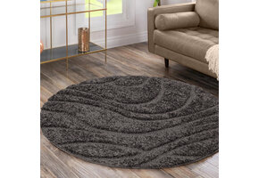 Luxus Shaggy Plus Hoogpolig Vloerkleed - Skandi Design - Uni Effen Grijs - Rond - Zacht en Luxe Tapijt