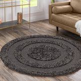 Luxus Shaggy Plus Hoogpolig Vloerkleed - Modern Geometrisch Design - Uni Effen Grijs - Rond - Zacht en Luxe Tapijt