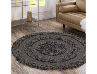 Luxus Shaggy Plus Hoogpolig Vloerkleed - Modern Geometrisch Design - Uni Effen Grijs - Rond - Zacht en Luxe Tapijt