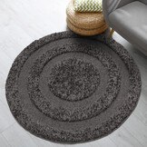 Luxus Shaggy Plus Hoogpolig Vloerkleed - Modern Geometrisch Design - Uni Effen Grijs - Rond - Zacht en Luxe Tapijt