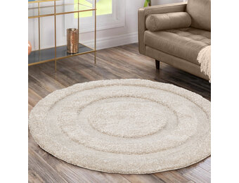 Luxus Shaggy Plus Hoogpolig Vloerkleed - Modern Geometrisch Design - Uni Effen Creme - Rond - Zacht en Luxe Tapijt