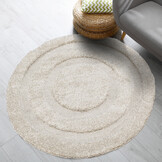 Luxus Shaggy Plus Hoogpolig Vloerkleed - Modern Geometrisch Design - Uni Effen Creme - Rond - Zacht en Luxe Tapijt