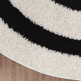 Luxus Shaggy Plus Hoogpolig Vloerkleed - Modern Geometrisch Design - Creme/Zwart - Rond - Zacht en Luxe Tapijt