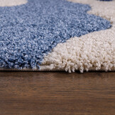 Luxus Shaggy Plus Hoogpolig Vloerkleed - Abstract Design - Rechthoekig - Blauw/Creme - Modern en Zacht Tapijt