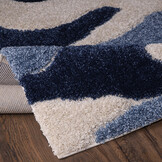 Luxus Shaggy Plus Hoogpolig Vloerkleed - Abstract Design - Rechthoekig - Blauw/Creme - Modern en Zacht Tapijt