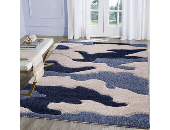 Luxus Shaggy Plus Hoogpolig Vloerkleed - Abstract Design - Rechthoekig - Blauw/Creme - Modern en Zacht Tapijt