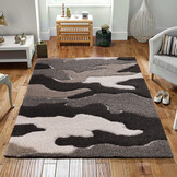Luxus Shaggy Plus Hoogpolig Vloerkleed - Abstract Design - Rechthoekig - Bruin/Beige - Modern en Zacht Tapijt