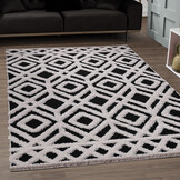 Luxus Shaggy Plus Hoogpolig Vloerkleed - Hoog Laag Design - Creme/Zwart - Rechthoekig - Zacht en Luxe Tapijt