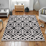 Luxus Shaggy Plus Hoogpolig Vloerkleed - Hoog Laag Design - Creme/Zwart - Rechthoekig - Zacht en Luxe Tapijt