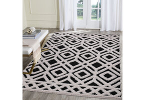 Luxus Shaggy Plus Hoogpolig Vloerkleed - Hoog Laag Design - Creme/Zwart - Rechthoekig - Zacht en Luxe Tapijt