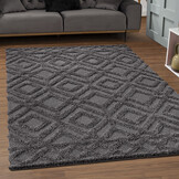 Luxus Shaggy Plus Hoogpolig Vloerkleed - Hoog Laag Design - Grijs - Rechthoekig - Zacht en Luxe Tapijt
