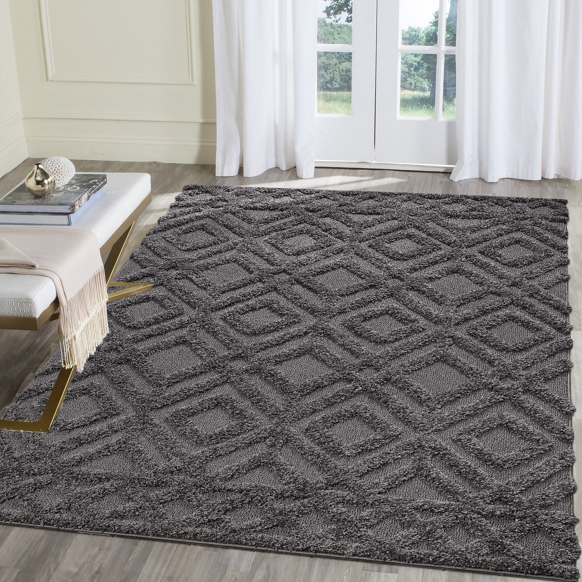 Luxus Shaggy Plus Hoogpolig Vloerkleed - Hoog Laag Design - Grijs - Rechthoekig - Zacht en Luxe Tapijt