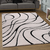 Luxus Shaggy Plus Hoogpolig Vloerkleed - Skandi Design - Creme/Zwart - Rechthoekig - Zacht en Luxe Tapijt