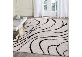 Luxus Shaggy Plus Hoogpolig Vloerkleed - Skandi Design - Creme/Zwart - Rechthoekig - Zacht en Luxe Tapijt