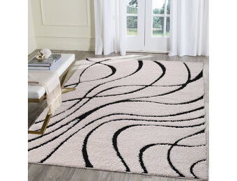 Luxus Shaggy Plus Hoogpolig Vloerkleed - Skandi Design - Creme/Zwart - Rechthoekig - Zacht en Luxe Tapijt