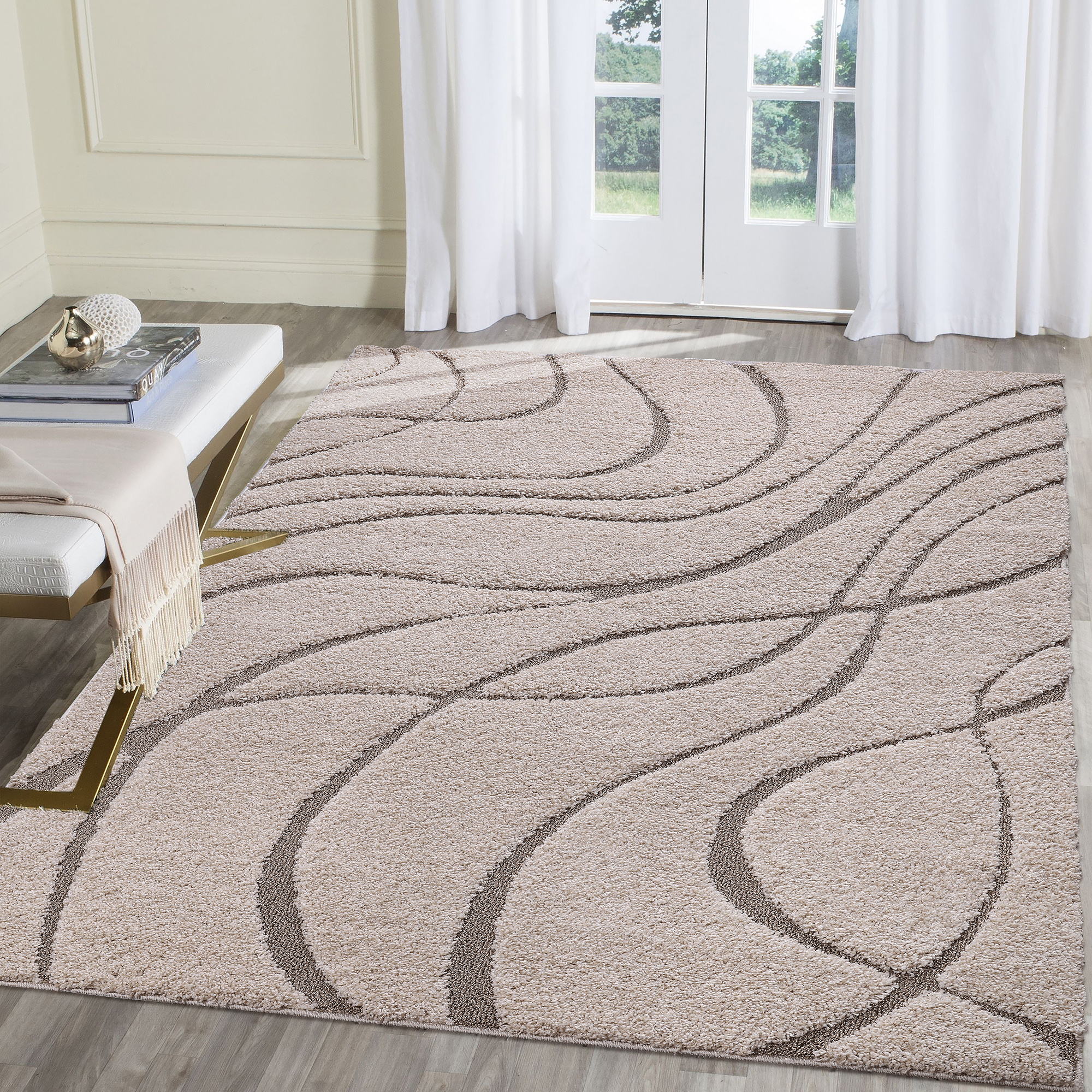Luxus Shaggy Plus Hoogpolig Vloerkleed - Skandi Design - Uni Effen Creme - Rechthoekig - Zacht en Luxe Tapijt