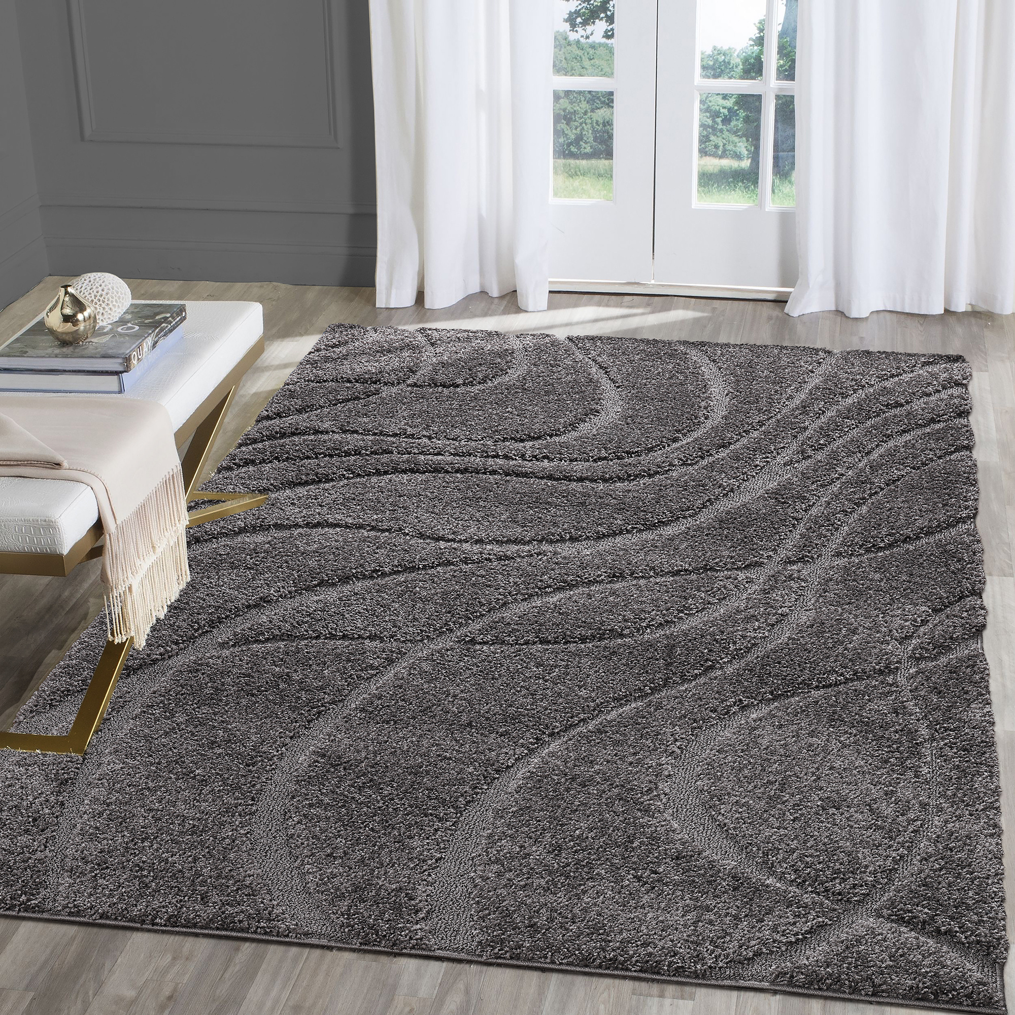 Luxus Shaggy Plus Hoogpolig Vloerkleed - Skandi Design - Uni Effen Grijs - Rechthoekig - Zacht en Luxe Tapijt
