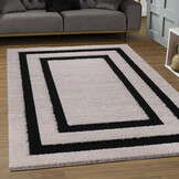 Luxus Shaggy Plus Hoogpolig Vloerkleed - Modern Geometrisch Design - Creme/Zwart - Rechthoekig - Zacht en Luxe Tapijt