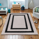 Luxus Shaggy Plus Hoogpolig Vloerkleed - Modern Geometrisch Design - Creme/Zwart - Rechthoekig - Zacht en Luxe Tapijt