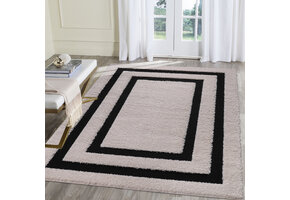 Luxus Shaggy Plus Hoogpolig Vloerkleed - Modern Geometrisch Design - Creme/Zwart - Rechthoekig - Zacht en Luxe Tapijt