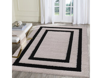 Luxus Shaggy Plus Hoogpolig Vloerkleed - Modern Geometrisch Design - Creme/Zwart - Rechthoekig - Zacht en Luxe Tapijt