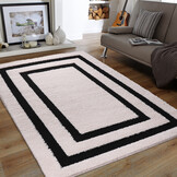 Luxus Shaggy Plus Hoogpolig Vloerkleed - Modern Geometrisch Design - Creme/Zwart - Rechthoekig - Zacht en Luxe Tapijt