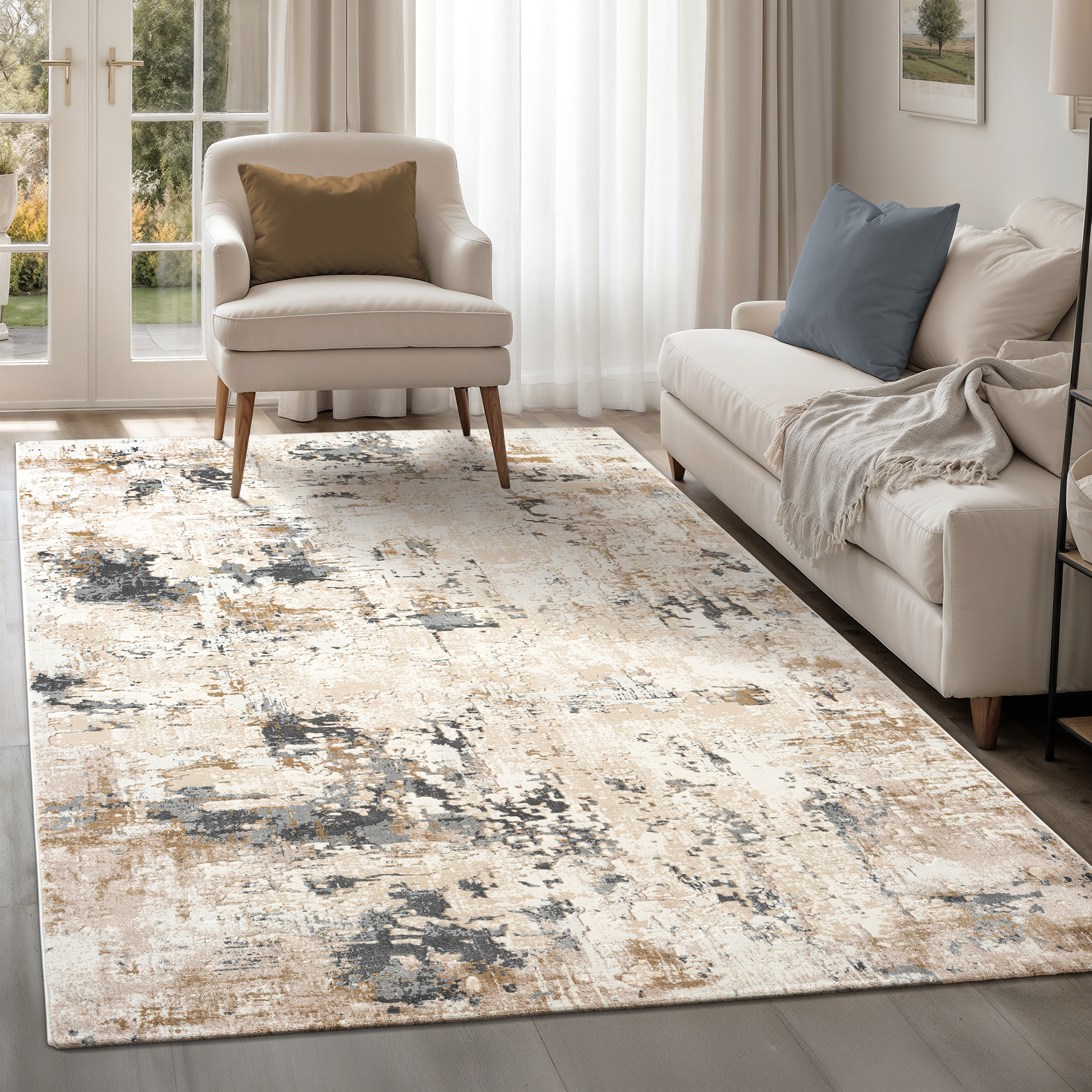 Fashion Marmer - Vloerkleed - Laagpolig - Modern Design - Marmerlook - Beige Grijs