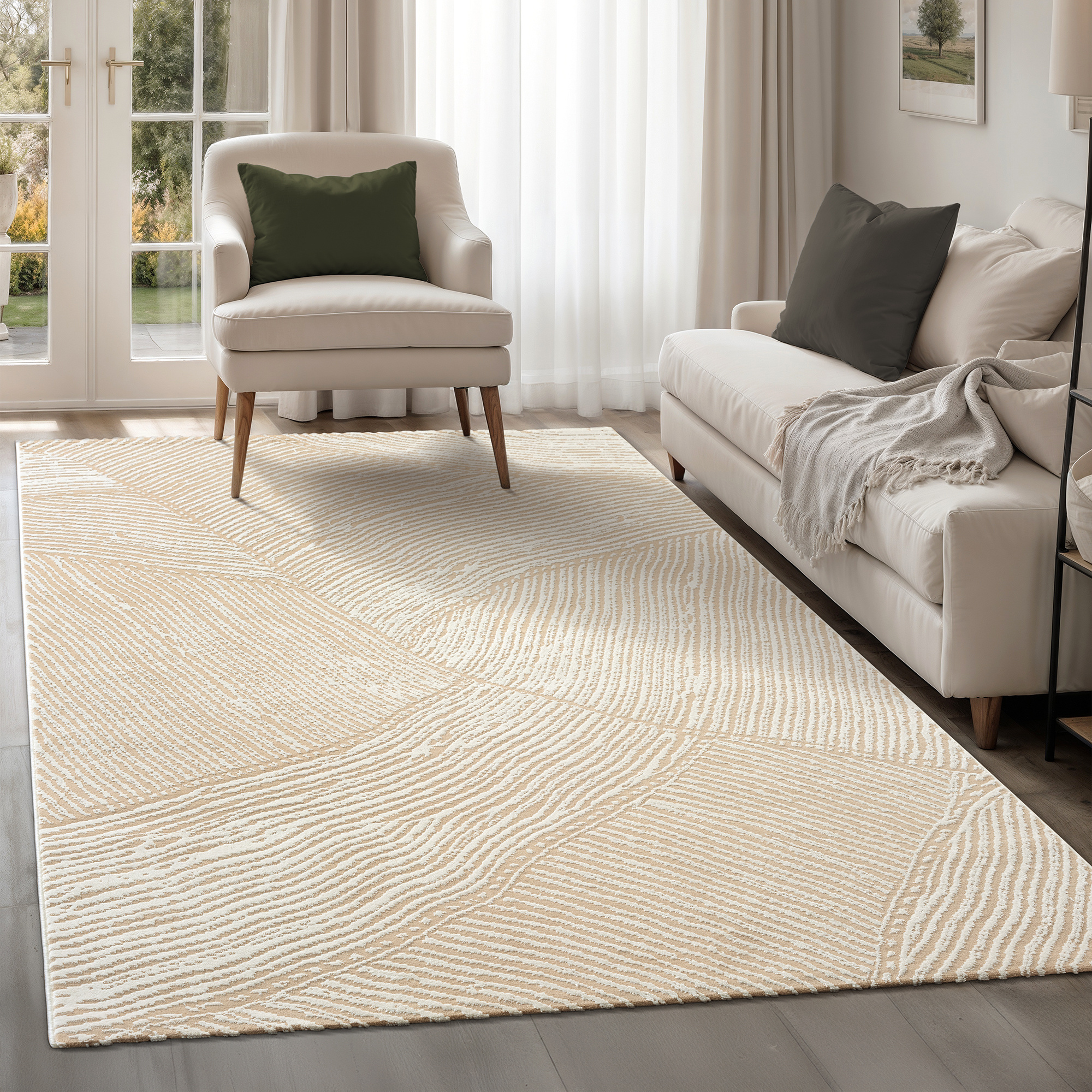 Japandi Abstract - Vloerkleed - Laagpolig - Modern Design - Creme Beige