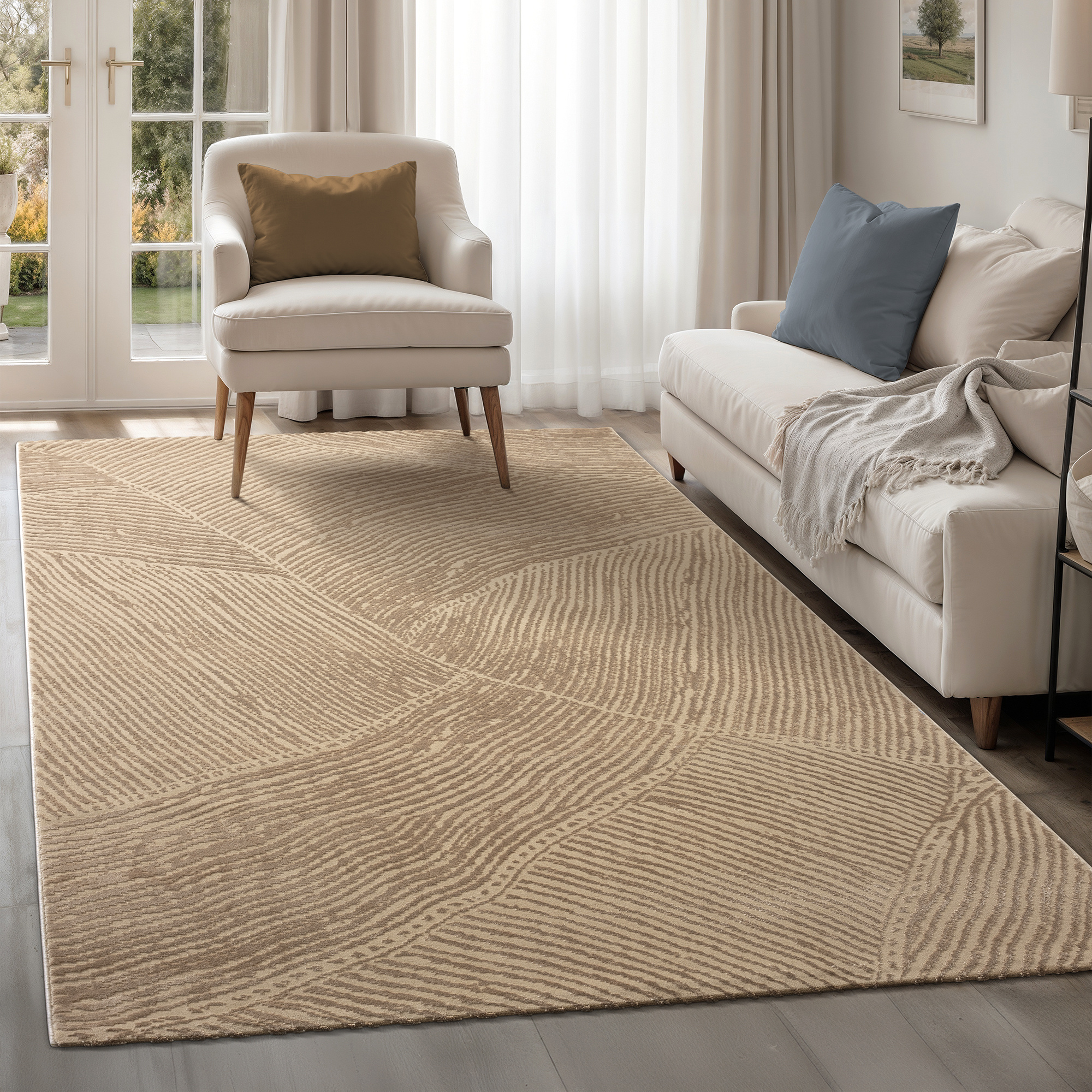 Japandi Abstract - Vloerkleed - Laagpolig - Modern Design - Effen Uni - Beige