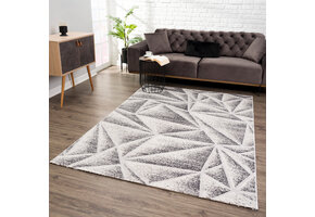 Evra Abstract Vloerkleed - Modern Design - Laagpolig Tapijt - Grijs Creme