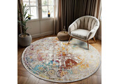 Tapijtenloods Picasso Feraghan Vintage Rond Vloerkleed Multi / Beige Laagpolig