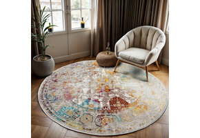 Picasso Feraghan Vintage Rond Vloerkleed Multi / Beige Laagpolig