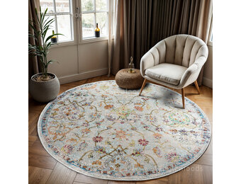 Tapijtenloods Picasso Sarough Vintage Rond Vloerkleed Creme / Beige Laagpolig