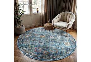 Picasso Sarough Vintage Rond Vloerkleed Blauw Laagpolig