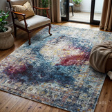 Tapijtenloods Picasso Heriz Vintage Vloerkleed Multi / Blauw Laagpolig