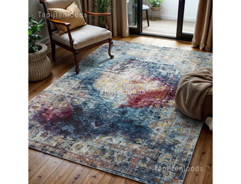 Tapijtenloods Picasso Heriz Vintage Vloerkleed Multi / Blauw Laagpolig