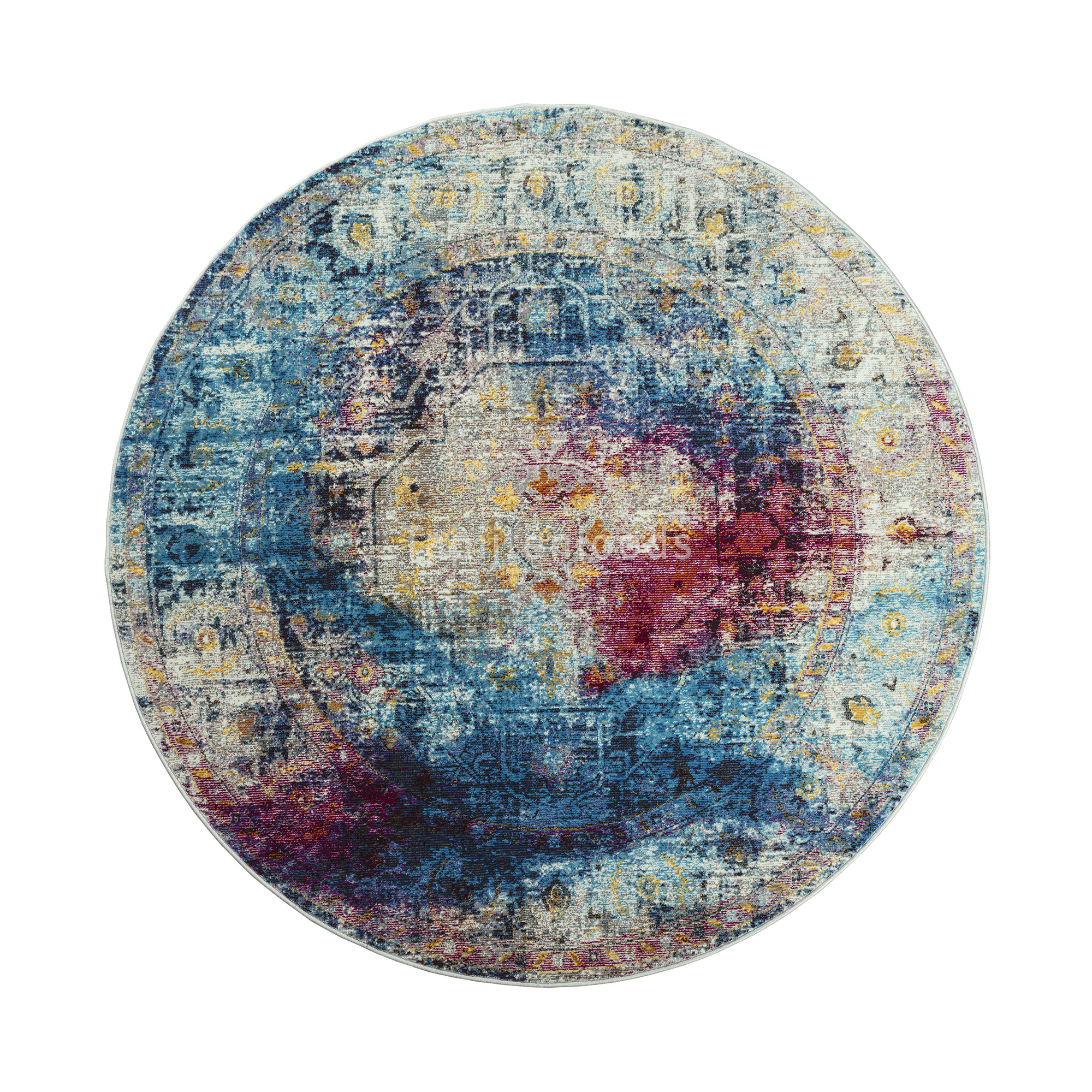 Picasso Heriz Vintage Rond Vloerkleed Multi / Blauw Laagpolig